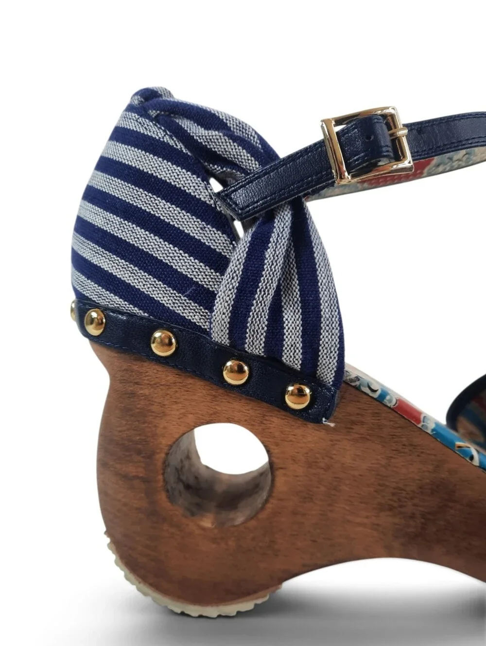 MISS L-FIRE Retro 50s Hawaiian Sandal Pin-Up Wood Platform Nautical Cut Out 9.5